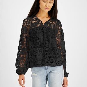 INC INTERNATIONAL CONCEPTS Women's Black Tie-Neck Long-Sleeve Blouse Sz …